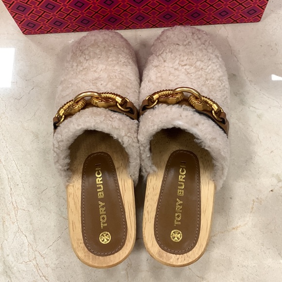 TORY BURCH JESSA SHEARLING CLOG COLOR BUTTERMILK AND ROYAL TAN MADE IN BRAZIL 8 - Picture 4 of 15